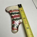 Ceramic Hand Crafted Christmas Stocking Striped Brooch Pin Holiday Photo 1