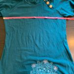 Teal Boho Nepal Tunic Top XL Long Sleeve Embroidered Button‎ Neck Casual Comfy Blue Photo 6