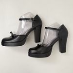 Bongo Vintage 90s Y2K  Black Bow Platform Chunky Heels Shoes Mary Jane Rockabilly Photo 5