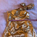 NWOT gold satin one shoulder prom dress with bow on shoulder back slit size 8 Photo 7