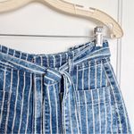 American Eagle • Stretch Highest Waist Mom Shorts blue railroad stripe tie waist Photo 3
