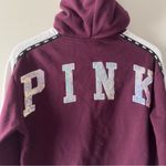 Victoria's Secret PINK  Burgundy Full Zip Hoodie Sequin Dog Fleece Hood Jacket XS Photo 3