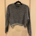 Urban Outfitters Gray Crew Neck Cropped Sweater With Silver Trim Photo 0