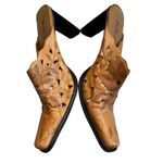 MIA Vicki Laser Cut Leaf Pattern Slip-On Leather Mules Tan Photo 7