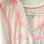 Pilcro Anthropologie  Embroidered Peasant Blouse White Pink Feminine Collared Photo 5