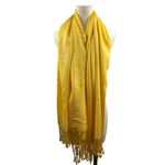 Yellow Embroidered Floral Design Scarf With Tassels Photo 3