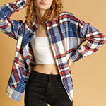 J.ING Jing Vintage Style Red White Blue Plaid Oversized Flannel Shacket NWT Size M Photo 0