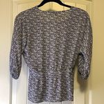 Talbots ‎ Blue/White Floral Shirt 3/4 Sleeve Flowy Wrap Side Tie Blouse Top Sz SP Photo 2