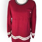 Victoria’s Secret PINK Oversized Varsity Crewneck Long Sleeve Pullover Sweater Red Photo 0