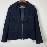 Lafayette 148 Blazer Jacket Womens 18 Black Wool Blend Zip Up Oversized Collar Black Photo 0