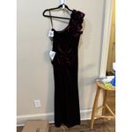 XScape Evening One-Shoulder Ruffle-Trim Velvet Gown Burgundy Size 10 NWT Photo 4