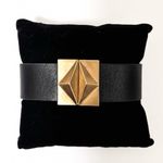 Sam Edelman NEW - Bold Black Leather Magnetic Cuff Bracelet w Gold Geometric Pyramid Studs Photo 1