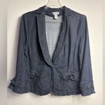 Jessica London  Women's Sz 18W Blue Denim One Button Blazer With Ruffles Photo 2