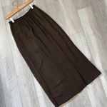 Silk Midi Skirt slit lined womens Brown (medium) classic minimalist chic office Photo 0