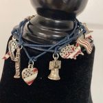 USA silver stars & stripes charm bracelet w/wax rope Photo 0
