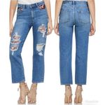 Vince Camuto  High Rise Straight Leg Patchwork Ripped Jeans Blue 29/8 Distressed Photo 1