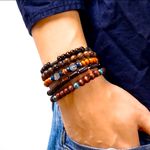 5 Pcs/Set Simple‎ Fashion Elastic Wooden Bead Couple Bracelet Brown Photo 0