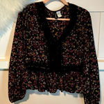 H&M lace sheer floral v-neck peplum blouse top long sleeve Photo 0