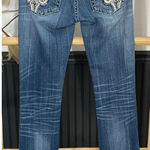 Miss Me  Studded Fleur de Lis Denim Boot Cut Low Rise Blue Jeans - Sz 28 🧡🎀 Photo 0