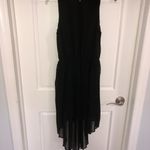 Lavender Brown black hi-low dress, lined, pleated flowy, keyhole back pit to pit is 17, high Length is 36, low length is 44 size small, NWOT Photo 3