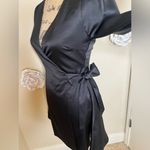 Lulus NTM: Lulu’s Festive Forever Black Satin Long Sleeve Mini Wrap Dress in Size XS Photo 8