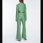 Nanushka Tabbie Green Metallic Crinkled Viscose Wide Leg Plisse Crepe Trousers L Size L Photo 6