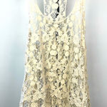 Cream‎ Ivory Open Knit Floral Boho Racerback Tank Top Photo 0