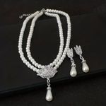 3pcs Earrings Plus Necklace Luxury Jewelry Set Faux Fashion Jewelry‎ Silver Photo 8