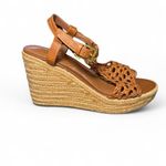 Ralph Lauren Lauren  Women’s Size 7 Tan Leather Woven Espadrille Wedge Sandals Photo 2