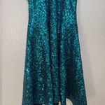 Dress the Population Teal Sequined Sequin Mini Halter Skater Dress size Small Photo 2