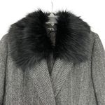 ZARA Rare Gray Stripe Removable Faux Fur Collar Blazer Jacket Size Small Photo 2