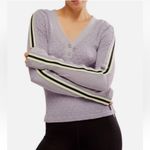 Free People Movement Recovery Layer Lavender V-Neck Top with Striped Sleeves NWT Photo 2