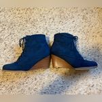 JustFab Faux Suede Lace Up Wedge Booties 9 navy blue Photo 2