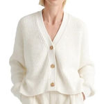 Quince  Ribbed Fisherman Button Up V Neck Cardigan Sweater White Small Photo 0