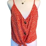 SheIn Large Buttoned Red Orange Tie Knot Top Photo 0