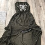 Boutique Olive Dark Green Seahorse Halter Maxi Dress Beach Long Lined Slit Open Leg Small Photo 6