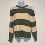 ICHI Striped Sweater Women’s Size Small Green Beige Long Sleeve Knit Pullover Photo 0