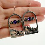 Mountain Celestial Silver Earrings with Purple Gemstone Photo 1