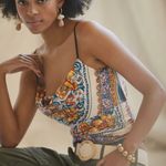 Anthropologie Floral Open Back Silky Smocked Cami Scarf Top Photo 2