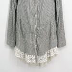 Anthropologie Umgee Striped Button Up Long Tunic Shirt High Low Shacket Lace Trim Pockets Photo 4