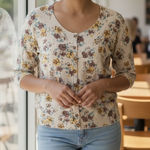 ASOS Darling‎ Ditzy Floral Artsy Neutral Short Sleeve Cardigan Brown Photo 0