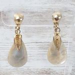 Vintage Clip On Earrings Teardrop Shape Mother of Pearl? Dangle Photo 0