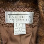 Talbots Faux Fur Collar Wool Herringbone Tweed Button Front Jacket in Brown Sz 8 Photo 2