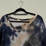 The Comfy BiBi Navy Blue Tan White Tie Dye Waffle Knit Long Sleeve Top Size L Photo 5