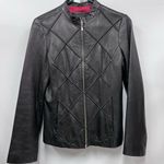 Vintage Mossimo Black Quilted Leather S Jacket Diamond pattern zip up red lining Photo 0