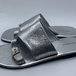 Free People NIB  Mila Minimal Flat Sandal Women's size 7.5 silver  metallic 1407 Photo 5