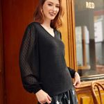 Modcloth  More After Midnight Top Black Long Sleeve Sheer Polka Dot Sleeve M NWT Photo 1