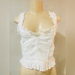 Urban Outfitters  White Eyelet Milkmaid Babydoll Cropped Ruched Tank Sz M Cottage Photo 7