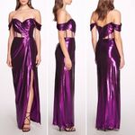 NWT Marchesa Off Shoulder Amethyst Lamé Gown Maxi With Draped Bodice Size 14 NEW Purple Photo 2