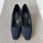 Vtg Villager Liz Claiborne Navy Blue Fabric Block Heel Square Toe Pumps Sz 9.5 Photo 8